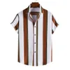 Men's Casual Shirts Men's Hawaiian shirt summer stripe print short sleeve shirt T-shirt fashion casual social shirt lapel button oversized men's wear Z0224