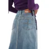 Jupes printemps femmes bleu Denim demi-corps taille haute fente décontracté coréen mi-longueur Baggy Vintage droite femme longue 230224