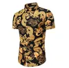 Luxury Men's Shirts Fashion golden dragon 3D Printed short Sleeve Tops Turn-down Collar Buttoned Shirt Party Club Cardigan Blouses