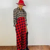 Sukienki zwyczajne Plaid Print Długość koszuli sukienka Kobieta wiosna jesień Turn-Down Tange Button Maxi Sexy Split Party Club Shift