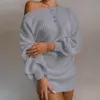 Casual Dresses The Test Off-shoulder Lantern Sleeve Knitted Sweater Dress Loose Christmas Party Mini Vestido Mujer Robe Femme