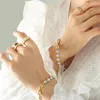 Charm armband minar ins äkta sötvatten pärla pärlor för kvinnor 18k guldpläterad rostfritt stål asymmetriska armband smycken