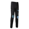 Jean en denim de moto coupe slim noir pour homme, détail en détresse