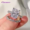 Met zijstenen ElsieUnee Classic 100 925 Sterling Silver Simulated Diamond Wedding Engagement Bridal Ring Sets Fine Jewelry Gifts 230223