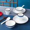 Ciotole 4 Pz/lotto Ciotola In Ceramica Tazza Piatto Cucchiaio Set El Stoviglie Tazza Da Tè Casa Riso Da Dessert Piattino Porcellana Da Tavola Contenitore