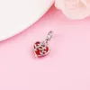 925 Sterling Silver Mouse Kiss Red Murano Glass Dangle Bead Fits European Jewelry Pandora Style Charm Bracelets