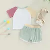 Kleidungssets Blotona Baby Boys Girls Zwei-teilige Hosenanzug runden Hals Patchwork-T-Shirt und elastische Taillenshorts für den Sommer 0-3 Jahre