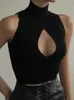 Women's Tanks Camis Sexy Cut Out Cropped Tops for Women Knitted Turtleneck Short Tank 2023 Sleeveless Slim Sweater Ladies Casual Vest 230224