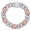 Chaîne à maillons 15 mm de large Chaînes à maillons cubains Mode Hiphop Bijoux Iced Out Bling 5A Cubic Zirconia CZ Pavé Deux Tons Couleur Femmes Hommes Bracelet G230222