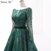 Party Dresses Green Sequined Luxury Fashion Evening Long Sleeves Lace Up A-Line Gowns 2023 Serene Hill LA60799