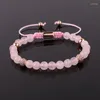 Strand High Quality 6mm Natural Stone Rose Quartz Aventurine Shell Pearl Beads CZ Pave Ball Macrame Bracelet Women Girl