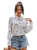 Blouses pour femmes Femmes Impression Mousseline Printemps 2023 O-Cou Ensemble une pièce Casual Tops Mode Blanc Manches longues Lâche Jaune