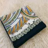 Sjaals groene print zijden sjaalhekelchief 2023 lente dames luxe echte wraps foulard grote vierkante sjaal cape 35 "x35"
