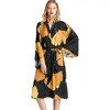 Vêtements de nuit pour femmes Satin de soie Luxe léger Style européen et américain Grande taille Ginkgo Pyjamas Printemps Été Service à domicile