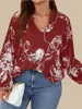 Women's Plus Size T-Shirt Finjani Plus Size Women's Blouses Floral Print Lantern Sleeve Top For Women Fashion 230224