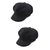 Berets 2pcs Women's French Beret Hat Sboy Cabbie Cloche Woolen Painter Visor Hats For Autumn Winter (Black)