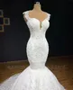 Sheer Crew Neck Lace Mermaid Wedding Dresses 2023 Tulle Lace Applique Sweep Train Wedding Bridal Gowns Robes de Mariee