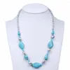 Chains Arrived Natural Blue Stone Baroque Shape Freshwater Pearl Long Jewelry With Rhinestone Clasp Bead Strand Necklace