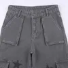 Damesjeans Suchcute Y2K Streetwear Pockets Up Cargo Jeans Gray Star Print Low Rise Gothic rechte broek Denim Grunge Baggy Pant Vintage 230223