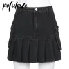 Skirts Jeans Mini Skirt Goth Denim Pleated Skirts with Big Pockets Women Girl Summer Punk Y2K Black Faldas High Waist Korean Fashion 230223