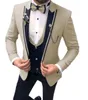 İnce Damat Smokin Tuxedos Peak Lapel Bej Düğün Giyim Partisi Balo Elbise Akşam Yemeği İş Takımları Blazer W1476