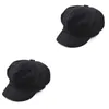 Berets 2pcs Women's French Beret Hat Sboy Cabbie Cloche Woolen Painter Visor Hats For Autumn Winter (Black)