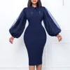 Robes décontractées Automne hiver élégant lanterne manches robe mince femmes africaines mode solide col claudine perle robe de soirée femmes 230223