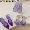 Sandaler Kvinna Flipflop Women Stiletto Open Toe Purple Bow Knot High Heels 2022 Fashion Roman Sandal Elegant Mule Slipper Slide 230224