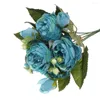 Decorative Flowers 30cm 9 Head Vase Vintage DIY Decor Home Ornament Party Decoration Artificial Rose Bouquet Silk Peony