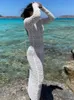 Robes décontractées Sexy évider dos nu robe tricotée mode femmes à manches longues à lacets mélange femme élégante plage robes de vacances 230224