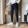Men's Pants Autumn Winter Thick Warm Casual Cargo For Men Clothing 2023 Simple Slim Fit Side Pockets Hip Hop Joggers Trousers Black 36
