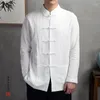 メンズカジュアルシャツ中国の伝統的なメンズコットンとリネンシャツカーディガンタイチーマスター服レイマンハラジュクスタイル