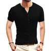 Erkek Tişörtleri 2023 Yaz Düz Renk Erkekler T-Shirts Kısa Kollu Moda Sıradan Erkek Nefes Alabaş Henley Gömlek Temel Üstler Tees