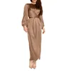 jurk etnische slijtage voor vrouwen paarse Arabische jurk Klassieke ronde hals elegante taille, mode nobele kleine lantaarn mouw manchet elastische sluiting