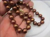 Chaînes 10-11 MM COLLIER DE PERLES Chocolat DU SUD 18" Fermoir jaune