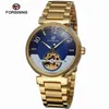 Wristwatches Mens Auto Watches Skeleton Male Golden Full Stainless Steel Top Mechanical Wristwatch Relogio Masculino