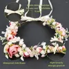 Decorative Flowers Rose Flower Crown Boho Adjustable Wreath Headband Halo Floral Garland Headpiece Wedding Festival Party