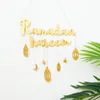 Dekorativa figurer föremål Eid Mubarak Ramadan Kareen Decor Moon och Star Alphabet Pendant Trähantverk för Home Door Hanging