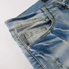Calças masculinas designer denim homem jeans amirres mx1 cor clara jeans lavado velho buraco remendo fino elástico perna longa slp perna calças j8g4