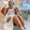 Dames slaapkleding Cartoon gewaad Set Warm Kimono Bathrobe 2pcs Huiskleding Nachtwear voor meisjes Coral Fleece Haped Nighthad Oversized Home Doek