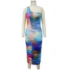 Abiti casual BKLD Fashion Printed Women Summer 2023 One-Shoulder Increspato Tie-Dye Nightclub Sexy Party Midi Dress S-2XL Plus Size