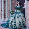 Plus -storlek Emerad Green Quinceanera klänningar 3D Flower Sweet 15 klänningar för födelsedagsglittler paljettbollklänning Vestidos de 16 Anos 326 326