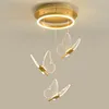 Luxury Modern Golden Butterfly Staircase LED Chandelier Nordic Round Dimmable Suspension Light Duplex Building Villa Dining Chandelier