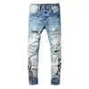 Primavera denim 2023 amirres verão jeans designer e calças novo homem buraco slp pé fino impressão alta rua tendência jeans masculino ffk2