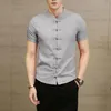 Mäns klänningskjortor plus storlek linne män streetwear mandarin krage herrskjorta med korta ärmar smala passande kinesiska traditionella kläder