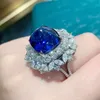 Vrouwen trouwring Europees en Amerikaans stijl meisje geometrisch blauw kristal zirkon diamant elegant wit goud vergulde ring feest sieraden geschenken verstelbaar