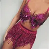 Skirts Women Girls Mini Wrap Summer Sexy Belly Dance Hip Glitter Sequins Tassel Sundress 230224