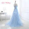 Abiti da festa Abiti da sera eleganti azzurri Sweetheart A Line Lunghezza pavimento Lungo Tulle Applique in pizzo Perline Abiti da cerimonia per donna 230223