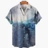 Mäns avslappnade skjortor Ny sommaroljemålning 3D Beach Hawaii 2022 Summer Shirt Kort ärm T-shirt Street Clothing Oversize Camisa Social Chemistry Men Z0224