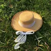 Brede rand hoeden zomer strohoed vrouwen zonbescherming strand kanten lint bowknot cap casual dames platte top panama hatwide